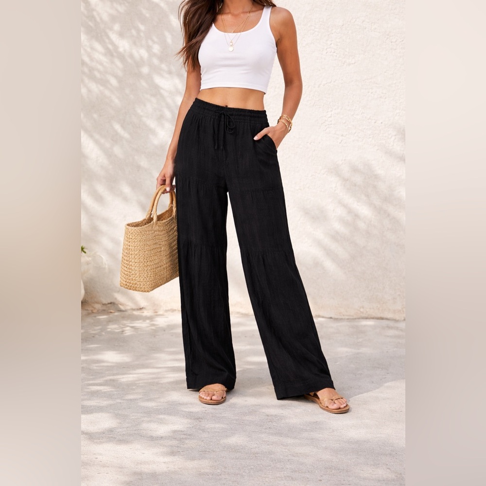 Soft Surroundings Black Wide-Leg Drawstring Pants